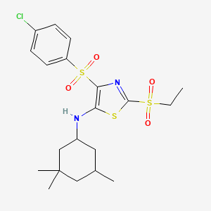 molecular formula C20H27ClN2O4S3 B11412115 4-((4-chlorophenyl)sulfonyl)-2-(ethylsulfonyl)-N-(3,3,5-trimethylcyclohexyl)thiazol-5-amine 