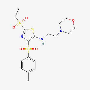 molecular formula C18H25N3O5S3 B11412117 2-ethylsulfonyl-4-(4-methylphenyl)sulfonyl-N-[2-(4-morpholinyl)ethyl]-5-thiazolamine 