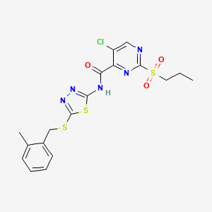 molecular formula C18H18ClN5O3S3 B11412134 5-chloro-N-{5-[(2-methylbenzyl)sulfanyl]-1,3,4-thiadiazol-2-yl}-2-(propylsulfonyl)pyrimidine-4-carboxamide 