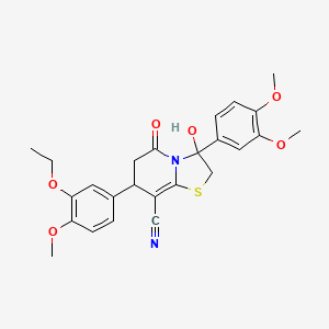 molecular formula C25H26N2O6S B11412140 3-(3,4-dimethoxyphenyl)-7-(3-ethoxy-4-methoxyphenyl)-3-hydroxy-5-oxo-2,3,6,7-tetrahydro-5H-[1,3]thiazolo[3,2-a]pyridine-8-carbonitrile 