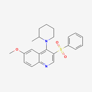 molecular formula C22H24N2O3S B11412189 3-(Benzenesulfonyl)-6-methoxy-4-(2-methylpiperidin-1-yl)quinoline 