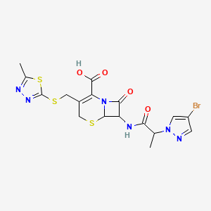 7-{[2-(4-bromo-1H-pyrazol-1-yl)propanoyl]amino}-3-{[(5-methyl-1,3,4-thiadiazol-2-yl)sulfanyl]methyl}-8-oxo-5-thia-1-azabicyclo[4.2.0]oct-2-ene-2-carboxylic acid