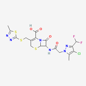 7-({[4-chloro-3-(difluoromethyl)-5-methyl-1H-pyrazol-1-yl]acetyl}amino)-3-{[(5-methyl-1,3,4-thiadiazol-2-yl)thio]methyl}-8-oxo-5-thia-1-azabicyclo[4.2.0]oct-2-ene-2-carboxylic acid