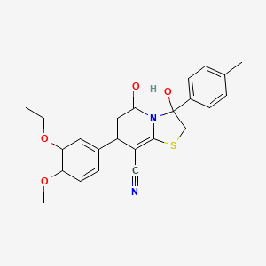 molecular formula C24H24N2O4S B11412275 7-(3-ethoxy-4-methoxyphenyl)-3-hydroxy-3-(4-methylphenyl)-5-oxo-2,3,6,7-tetrahydro-5H-[1,3]thiazolo[3,2-a]pyridine-8-carbonitrile 