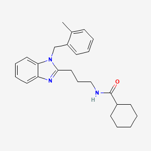 molecular formula C25H31N3O B11412287 N-{3-[1-(2-methylbenzyl)-1H-benzimidazol-2-yl]propyl}cyclohexanecarboxamide 