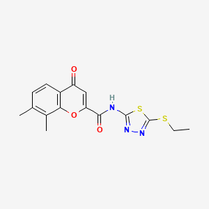 molecular formula C16H15N3O3S2 B11412312 N-[5-(ethylsulfanyl)-1,3,4-thiadiazol-2-yl]-7,8-dimethyl-4-oxo-4H-chromene-2-carboxamide 