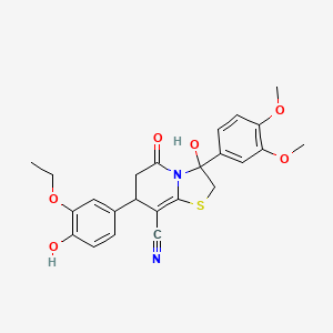 molecular formula C24H24N2O6S B11412409 3-(3,4-dimethoxyphenyl)-7-(3-ethoxy-4-hydroxyphenyl)-3-hydroxy-5-oxo-2,3,6,7-tetrahydro-5H-[1,3]thiazolo[3,2-a]pyridine-8-carbonitrile 