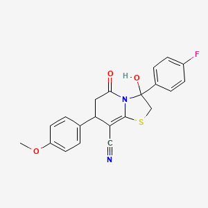 molecular formula C21H17FN2O3S B11412441 3-(4-fluorophenyl)-3-hydroxy-7-(4-methoxyphenyl)-5-oxo-2,3,6,7-tetrahydro-5H-[1,3]thiazolo[3,2-a]pyridine-8-carbonitrile 