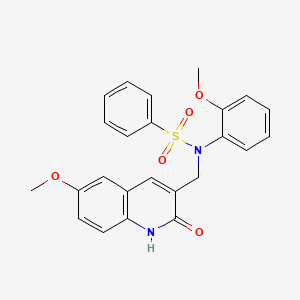 molecular formula C24H22N2O5S B11412459 N-[(2-hydroxy-6-methoxyquinolin-3-yl)methyl]-N-(2-methoxyphenyl)benzenesulfonamide 