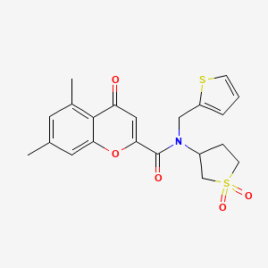 molecular formula C21H21NO5S2 B11412583 N-(1,1-dioxidotetrahydrothiophen-3-yl)-5,7-dimethyl-4-oxo-N-(thiophen-2-ylmethyl)-4H-chromene-2-carboxamide 