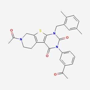 molecular formula C28H27N3O4S B11412747 11-acetyl-4-(3-acetylphenyl)-6-[(2,5-dimethylphenyl)methyl]-8-thia-4,6,11-triazatricyclo[7.4.0.02,7]trideca-1(9),2(7)-diene-3,5-dione 