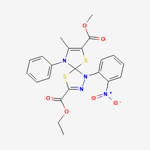 molecular formula C22H20N4O6S2 B11412840 3-Ethyl 7-methyl 8-methyl-1-(2-nitrophenyl)-9-phenyl-4,6-dithia-1,2,9-triazaspiro[4.4]nona-2,7-diene-3,7-dicarboxylate 