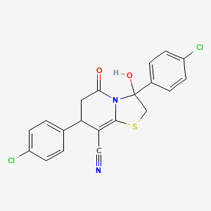 molecular formula C20H14Cl2N2O2S B11412911 3,7-bis(4-chlorophenyl)-3-hydroxy-5-oxo-2,3,6,7-tetrahydro-5H-[1,3]thiazolo[3,2-a]pyridine-8-carbonitrile 