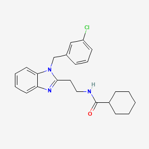 molecular formula C23H26ClN3O B11412971 N-{2-[1-(3-chlorobenzyl)-1H-benzimidazol-2-yl]ethyl}cyclohexanecarboxamide 