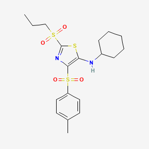 molecular formula C19H26N2O4S3 B11413074 N-cyclohexyl-2-(propylsulfonyl)-4-tosylthiazol-5-amine 