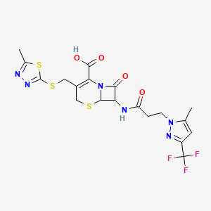 3-{[(5-methyl-1,3,4-thiadiazol-2-yl)sulfanyl]methyl}-7-({3-[5-methyl-3-(trifluoromethyl)-1H-pyrazol-1-yl]propanoyl}amino)-8-oxo-5-thia-1-azabicyclo[4.2.0]oct-2-ene-2-carboxylic acid