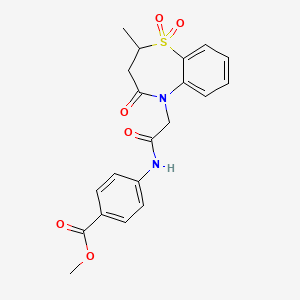 molecular formula C20H20N2O6S B11413177 methyl 4-{[(2-methyl-1,1-dioxido-4-oxo-3,4-dihydro-1,5-benzothiazepin-5(2H)-yl)acetyl]amino}benzoate 