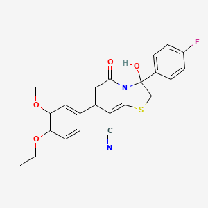 molecular formula C23H21FN2O4S B11413463 7-(4-ethoxy-3-methoxyphenyl)-3-(4-fluorophenyl)-3-hydroxy-5-oxo-2,3,6,7-tetrahydro-5H-[1,3]thiazolo[3,2-a]pyridine-8-carbonitrile 