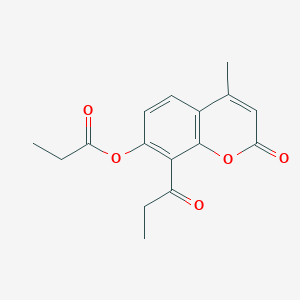 molecular formula C16H16O5 B11413502 4-methyl-2-oxo-8-propanoyl-2H-chromen-7-yl propanoate 