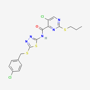 5-chloro-N-{5-[(4-chlorobenzyl)sulfanyl]-1,3,4-thiadiazol-2-yl}-2-(propylsulfanyl)pyrimidine-4-carboxamide