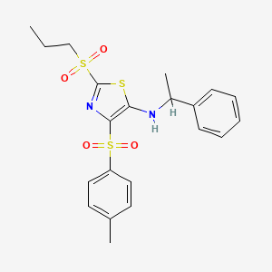 molecular formula C21H24N2O4S3 B11413676 4-[(4-methylphenyl)sulfonyl]-N-(1-phenylethyl)-2-(propylsulfonyl)-1,3-thiazol-5-amine 