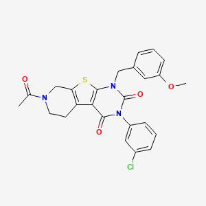 molecular formula C25H22ClN3O4S B11413938 11-acetyl-4-(3-chlorophenyl)-6-[(3-methoxyphenyl)methyl]-8-thia-4,6,11-triazatricyclo[7.4.0.02,7]trideca-1(9),2(7)-diene-3,5-dione 