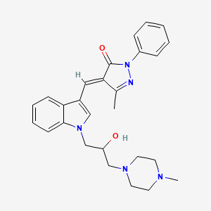 molecular formula C27H31N5O2 B11413950 (4E)-4-({1-[2-Hydroxy-3-(4-methylpiperazin-1-YL)propyl]-1H-indol-3-YL}methylidene)-3-methyl-1-phenyl-4,5-dihydro-1H-pyrazol-5-one 