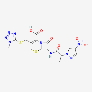 molecular formula C16H17N9O6S2 B11413961 3-{[(1-methyl-1H-tetrazol-5-yl)sulfanyl]methyl}-7-{[2-(4-nitro-1H-pyrazol-1-yl)propanoyl]amino}-8-oxo-5-thia-1-azabicyclo[4.2.0]oct-2-ene-2-carboxylic acid 