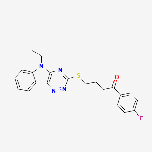 molecular formula C22H21FN4OS B11413989 1-(4-Fluorophenyl)-4-({5-propyl-5H-[1,2,4]triazino[5,6-B]indol-3-YL}sulfanyl)butan-1-one 