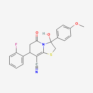 molecular formula C21H17FN2O3S B11414175 7-(2-fluorophenyl)-3-hydroxy-3-(4-methoxyphenyl)-5-oxo-2,3,6,7-tetrahydro-5H-[1,3]thiazolo[3,2-a]pyridine-8-carbonitrile 