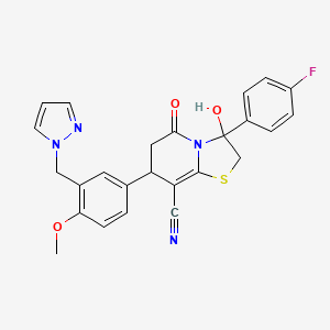 molecular formula C25H21FN4O3S B11414255 3-(4-fluorophenyl)-3-hydroxy-7-[4-methoxy-3-(1H-pyrazol-1-ylmethyl)phenyl]-5-oxo-2,3,6,7-tetrahydro-5H-[1,3]thiazolo[3,2-a]pyridine-8-carbonitrile 