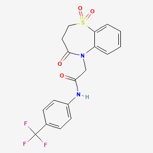 molecular formula C18H15F3N2O4S B11414313 2-(1,1-dioxido-4-oxo-3,4-dihydro-1,5-benzothiazepin-5(2H)-yl)-N-[4-(trifluoromethyl)phenyl]acetamide 