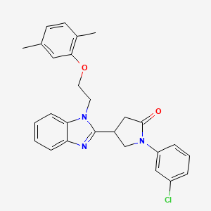 molecular formula C27H26ClN3O2 B11414436 1-(3-chlorophenyl)-4-{1-[2-(2,5-dimethylphenoxy)ethyl]-1H-benzimidazol-2-yl}pyrrolidin-2-one 