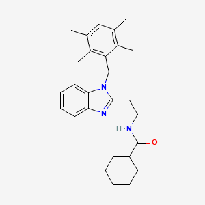 molecular formula C27H35N3O B11414580 N-{2-[1-(2,3,5,6-tetramethylbenzyl)-1H-benzimidazol-2-yl]ethyl}cyclohexanecarboxamide 