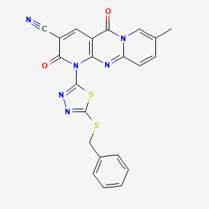 7-(5-benzylsulfanyl-1,3,4-thiadiazol-2-yl)-13-methyl-2,6-dioxo-1,7,9-triazatricyclo[8.4.0.03,8]tetradeca-3(8),4,9,11,13-pentaene-5-carbonitrile