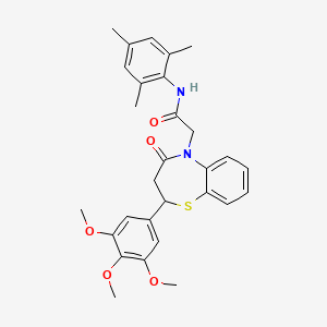 molecular formula C29H32N2O5S B11414696 N-mesityl-2-(4-oxo-2-(3,4,5-trimethoxyphenyl)-3,4-dihydrobenzo[b][1,4]thiazepin-5(2H)-yl)acetamide 