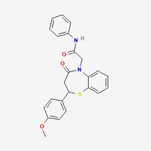 molecular formula C24H22N2O3S B11414706 2-(2-(4-methoxyphenyl)-4-oxo-3,4-dihydrobenzo[b][1,4]thiazepin-5(2H)-yl)-N-phenylacetamide 