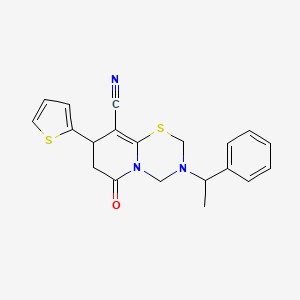 molecular formula C20H19N3OS2 B11414784 6-oxo-3-(1-phenylethyl)-8-(thiophen-2-yl)-3,4,7,8-tetrahydro-2H,6H-pyrido[2,1-b][1,3,5]thiadiazine-9-carbonitrile 