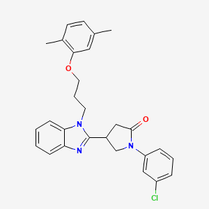 molecular formula C28H28ClN3O2 B11414804 1-(3-chlorophenyl)-4-{1-[3-(2,5-dimethylphenoxy)propyl]-1H-benzimidazol-2-yl}pyrrolidin-2-one 