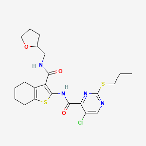 molecular formula C22H27ClN4O3S2 B11414843 5-chloro-2-(propylsulfanyl)-N-{3-[(tetrahydrofuran-2-ylmethyl)carbamoyl]-4,5,6,7-tetrahydro-1-benzothiophen-2-yl}pyrimidine-4-carboxamide 