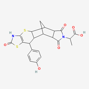 molecular formula C22H20N2O6S2 B11414861 2-[9-(4-hydroxyphenyl)-6,13,15-trioxo-3,7-dithia-5,14-diazapentacyclo[9.5.1.02,10.04,8.012,16]heptadec-4(8)-en-14-yl]propanoic acid 