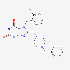 molecular formula C25H27ClN6O2 B11414910 8-[(4-Benzylpiperazin-1-yl)methyl]-7-[(2-chlorophenyl)methyl]-3-methylpurine-2,6-dione 