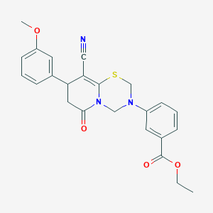 molecular formula C24H23N3O4S B11414914 ethyl 3-[9-cyano-8-(3-methoxyphenyl)-6-oxo-7,8-dihydro-2H,6H-pyrido[2,1-b][1,3,5]thiadiazin-3(4H)-yl]benzoate 