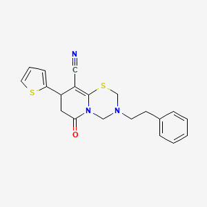 6-oxo-3-(2-phenylethyl)-8-(thiophen-2-yl)-3,4,7,8-tetrahydro-2H,6H-pyrido[2,1-b][1,3,5]thiadiazine-9-carbonitrile