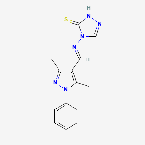 molecular formula C14H14N6S B11415126 4-{[(E)-(3,5-dimethyl-1-phenyl-1H-pyrazol-4-yl)methylidene]amino}-4H-1,2,4-triazole-3-thiol 