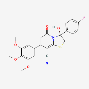 molecular formula C23H21FN2O5S B11415144 3-(4-fluorophenyl)-3-hydroxy-5-oxo-7-(3,4,5-trimethoxyphenyl)-2,3,6,7-tetrahydro-5H-[1,3]thiazolo[3,2-a]pyridine-8-carbonitrile 