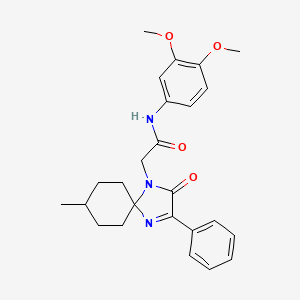 molecular formula C25H29N3O4 B11415206 N-(3,4-Dimethoxyphenyl)-2-{8-methyl-2-oxo-3-phenyl-1,4-diazaspiro[4.5]dec-3-EN-1-YL}acetamide 