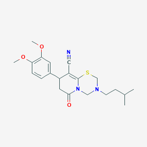 molecular formula C21H27N3O3S B11415218 8-(3,4-dimethoxyphenyl)-3-(3-methylbutyl)-6-oxo-3,4,7,8-tetrahydro-2H,6H-pyrido[2,1-b][1,3,5]thiadiazine-9-carbonitrile 