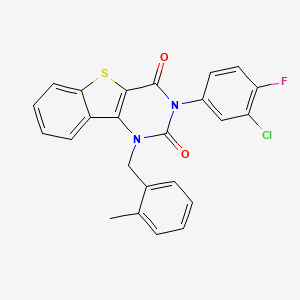 molecular formula C24H16ClFN2O2S B11415287 3-(3-chloro-4-fluorophenyl)-1-(2-methylbenzyl)[1]benzothieno[3,2-d]pyrimidine-2,4(1H,3H)-dione 