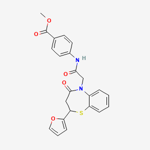 molecular formula C23H20N2O5S B11415396 methyl 4-(2-(2-(furan-2-yl)-4-oxo-3,4-dihydrobenzo[b][1,4]thiazepin-5(2H)-yl)acetamido)benzoate 